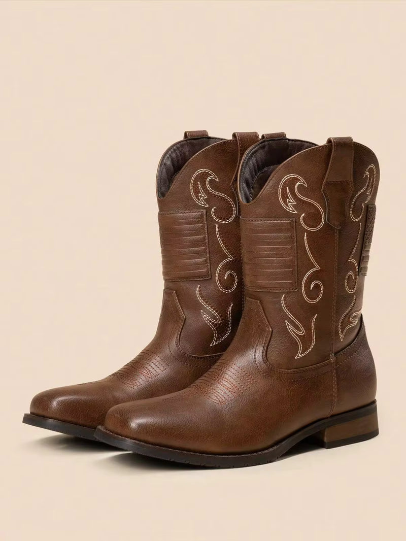 Men's Western Cowboy Boots European And American Style High-Top Leather Boots