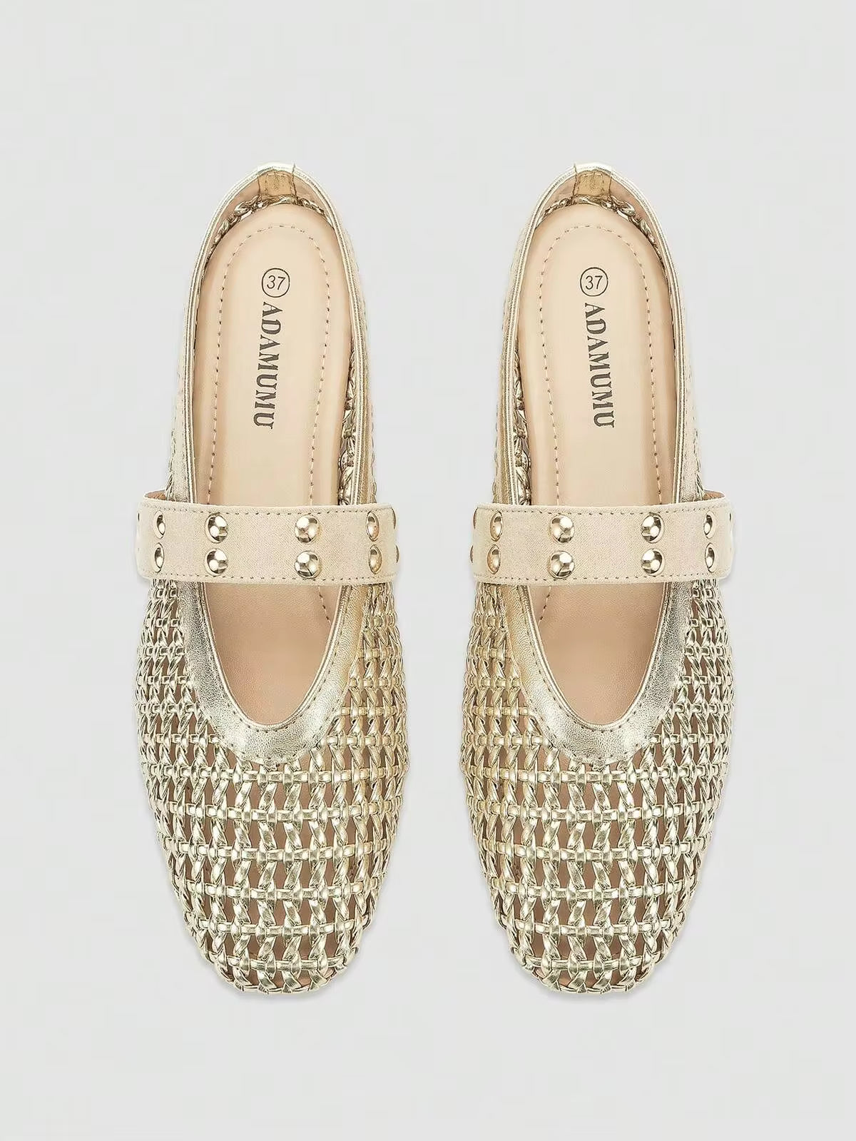 ADAMUMU New Women's Breathable PU Woven Craft Rhinestone Decor Woven Pattern Round Toe Low Vamp Strap Flat Heel Mule Half-Slip Shoes Minimalist Fashion Style Daily Shopping Commuting All Season Black Woven